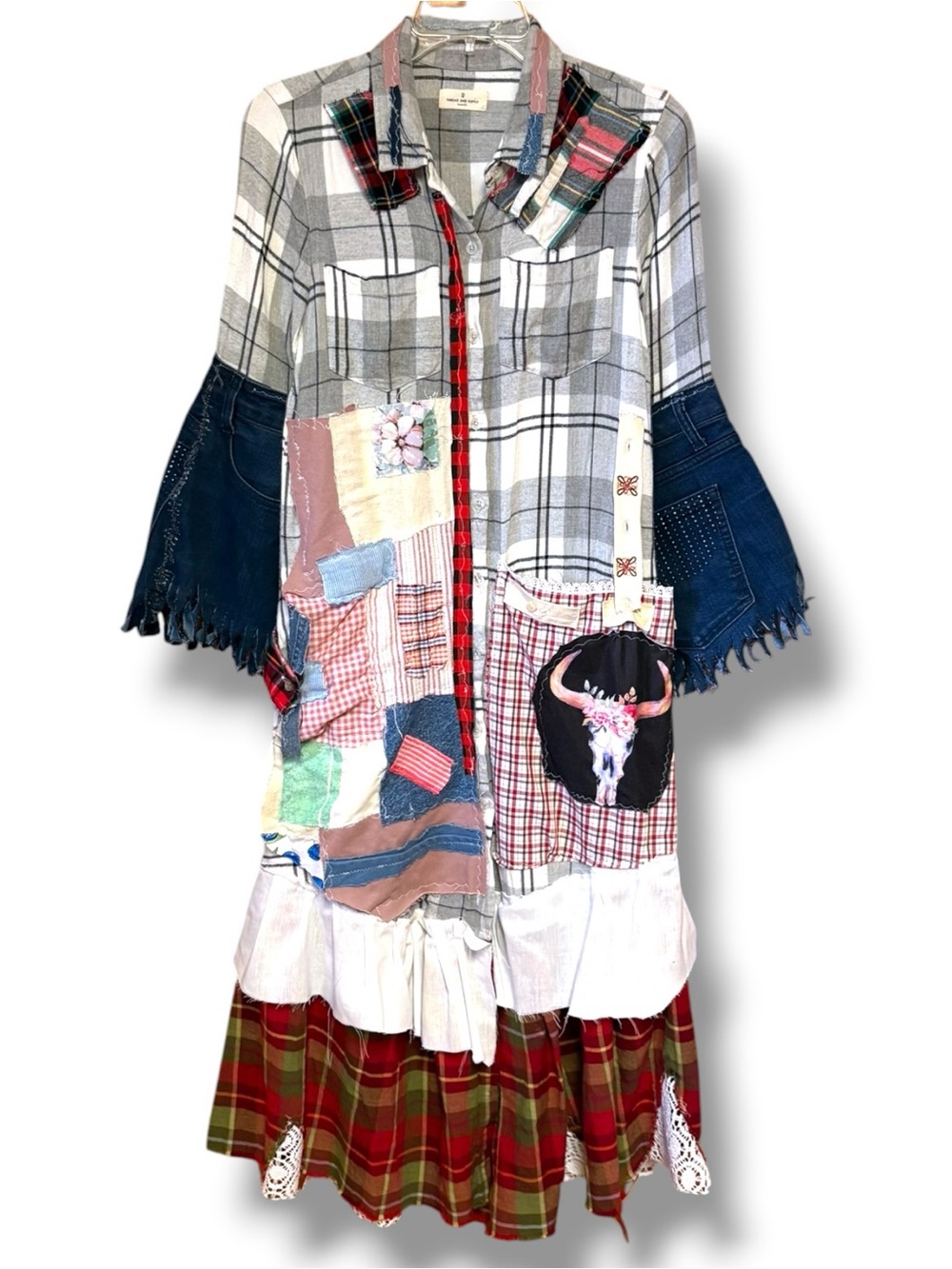 Upcycled Flannel Shirt Women Small Duster Cottagecore Country Shacket Dress